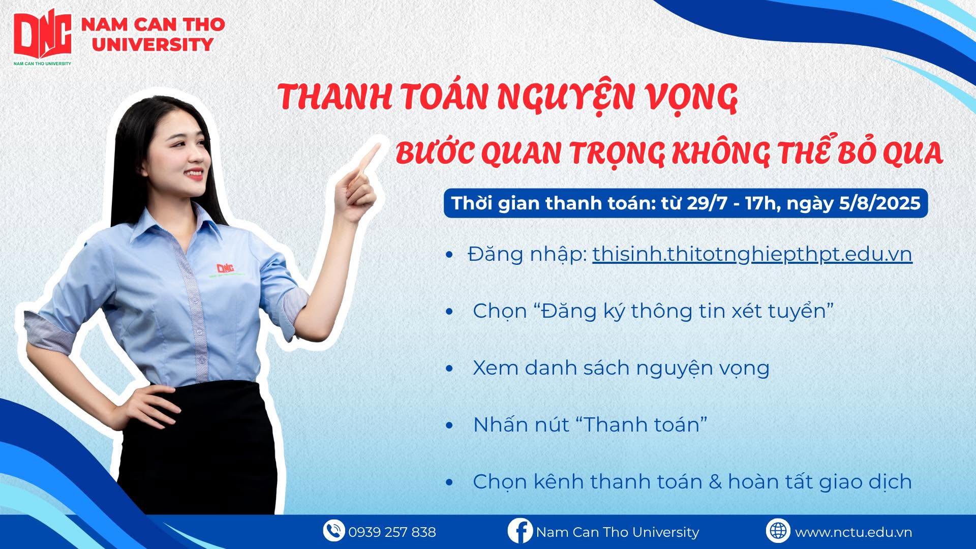 Hướng dẫn thí sinh thanh toán nguyện vọng xét tuyển đại học chính quy 2025